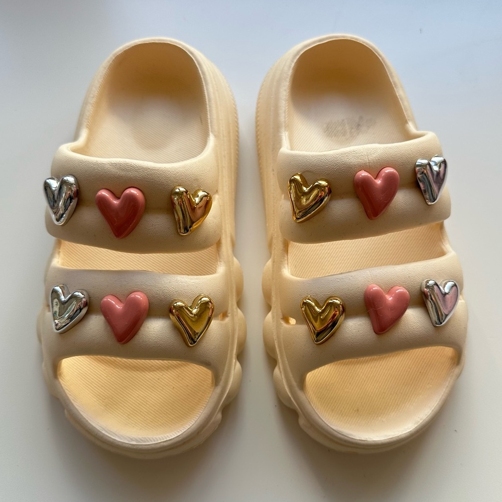 Kids Cream Cloud Slides Sandals Charms Size 30–31